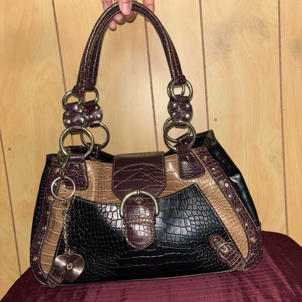 Nine West Black and Brown Croc-Embossed purse Bag